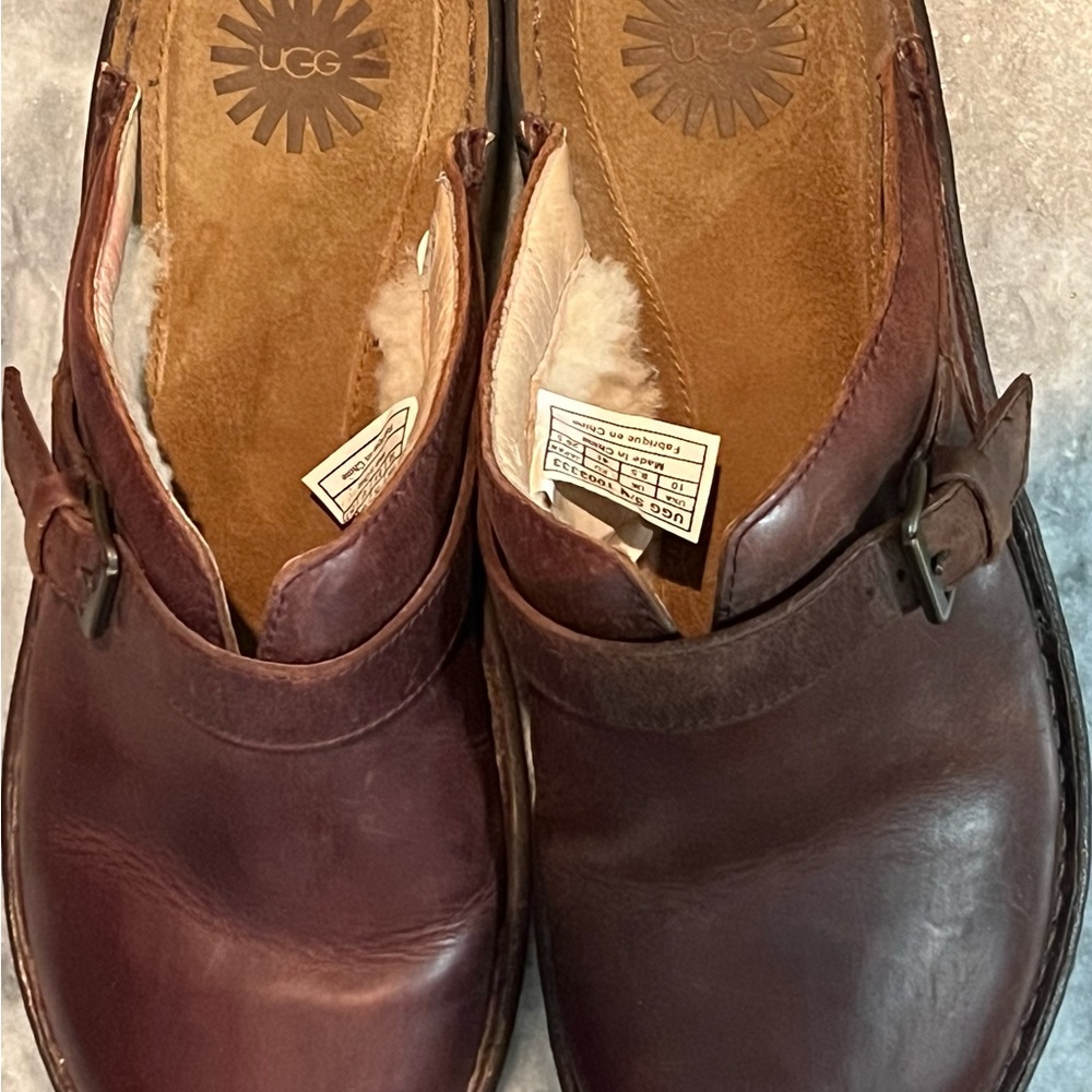 UGG Leather Fur Lined Clogs/Mules